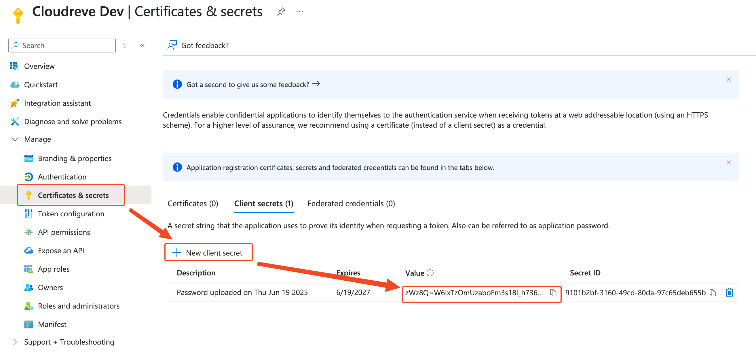 Configure client secret